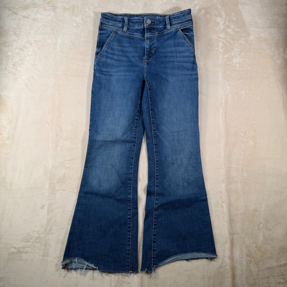 American‎ Eagle Super High-Rise Flare Jeans Womens 2 Blue Denim Raw Hem  Stretch
